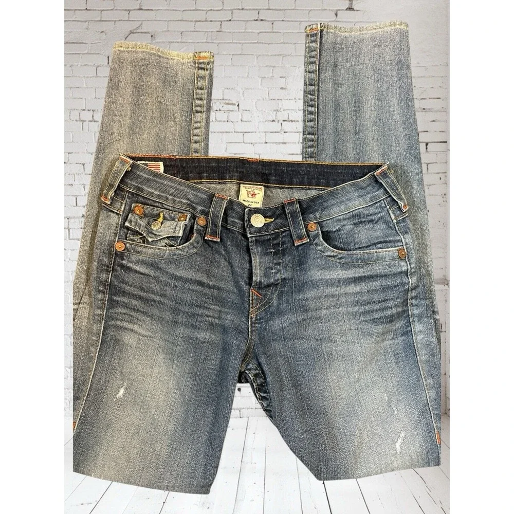 🔥True Religion‎ 🤑Thick Stitch Jean Women Back Flap Pockets Blue Sz 27 Made Usa - Picture 4 of 4
